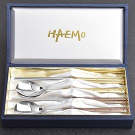 [HAEMO] Golf pink gold & gold couple Cutlery 2 set(silkbox)-Spoon chopsticks Korean Stainless Steel Cutlery-Made in Korea